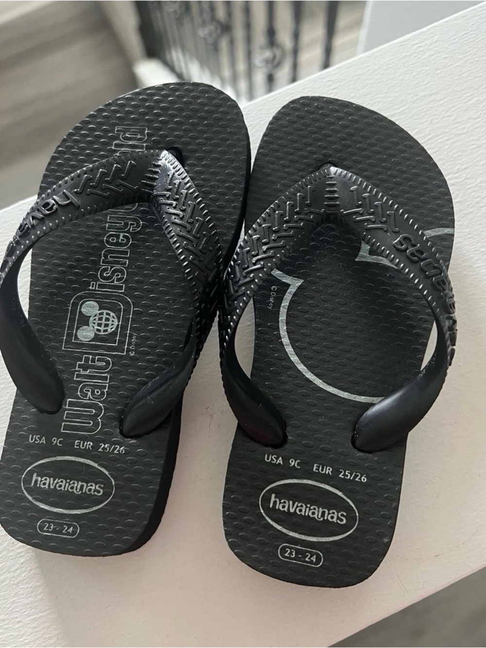 Havaianas Kids Black Flip Flops with Disney Walt Print